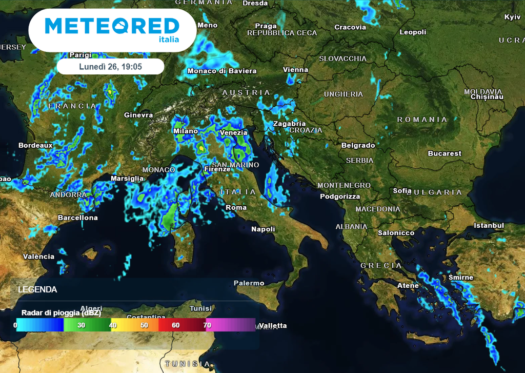 Piogge sull'Italia viste dal radar Piogge sull'Italia viste dal radar