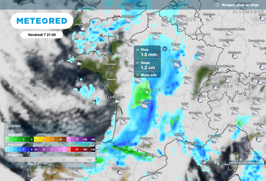 Situation prévue vendredi soir à 21 heures. Situation prévue vendredi soir à 21 heures.