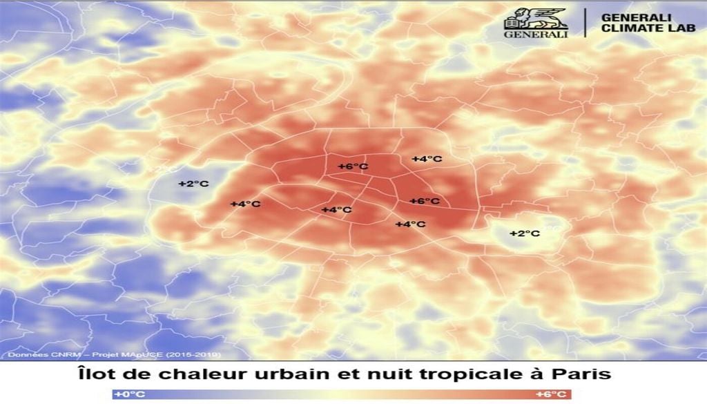 Ilot de chaleur urbain et nuit tropicale à Paris. (c) Generali climate lab Ilot de chaleur urbain et nuit tropicale à Paris. (c) Generali climate lab