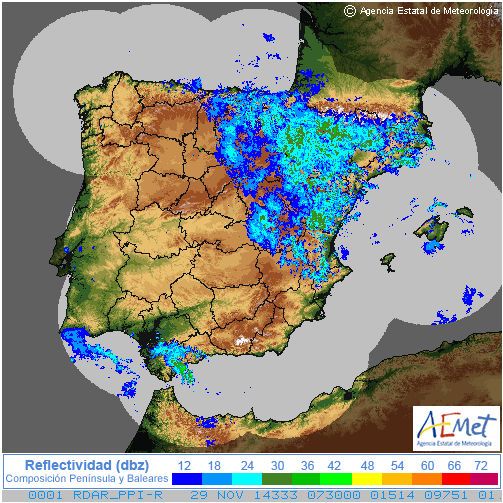 Imágenes únicas Radar: Zaragoza Imagen mosaico nacional formada por la composición de PPIs