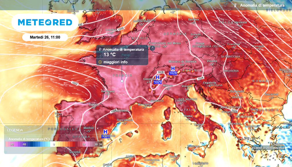 Anomalie termiche in Europa all'inizio della prossima settimana: farà molto più caldo del normale in Francia, Spagna e Germania.