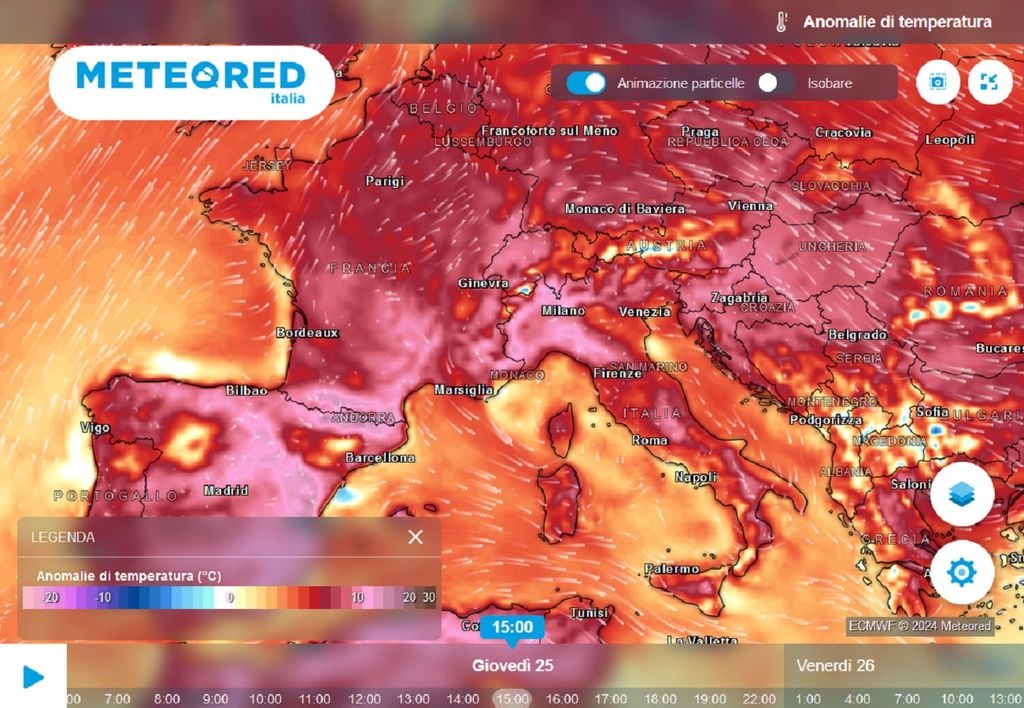 Les anomalies de température prévues pour mercredi 24 janvier en Europe. Les anomalies de température prévues pour mercredi 24 janvier en Europe.
