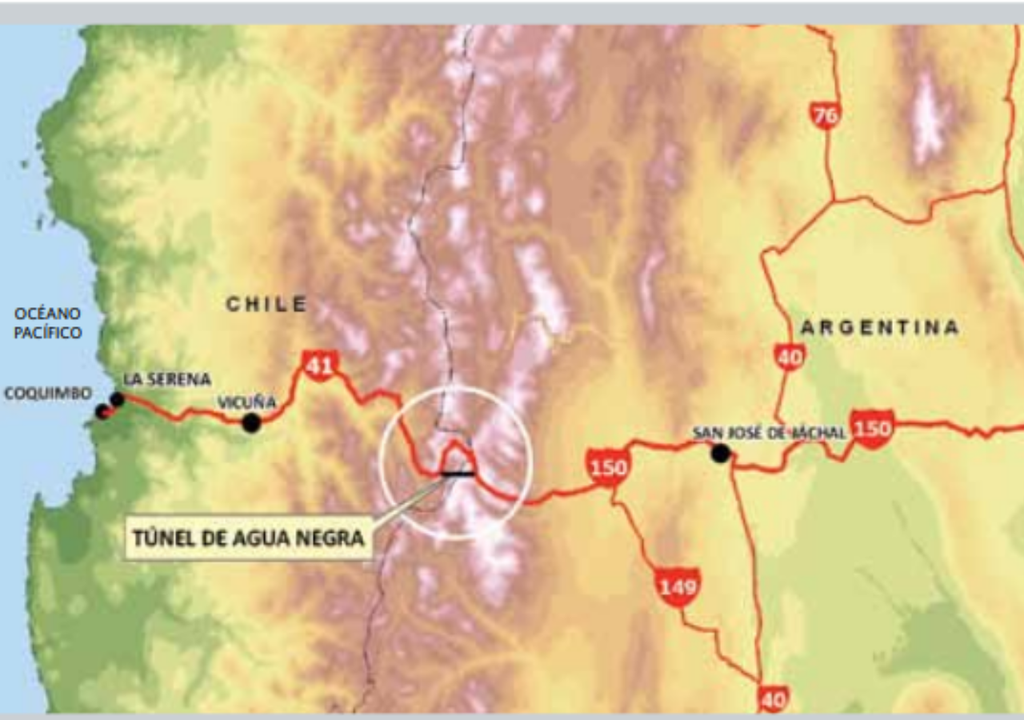 Túnel de Agua Negra Del lado argentino, el ingreso al Túnel de Agua Negra estará ubicado a 4.085 msnm, mientras del lado chileno se situará a 3.620 msnm.