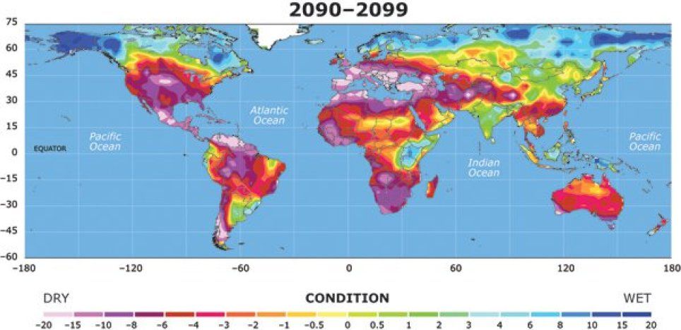 Proyección climática Figura 2.- Proyección climática con el impacto de la sequías en la Tierra a finales del presente siglo. FUENTE: UCAR