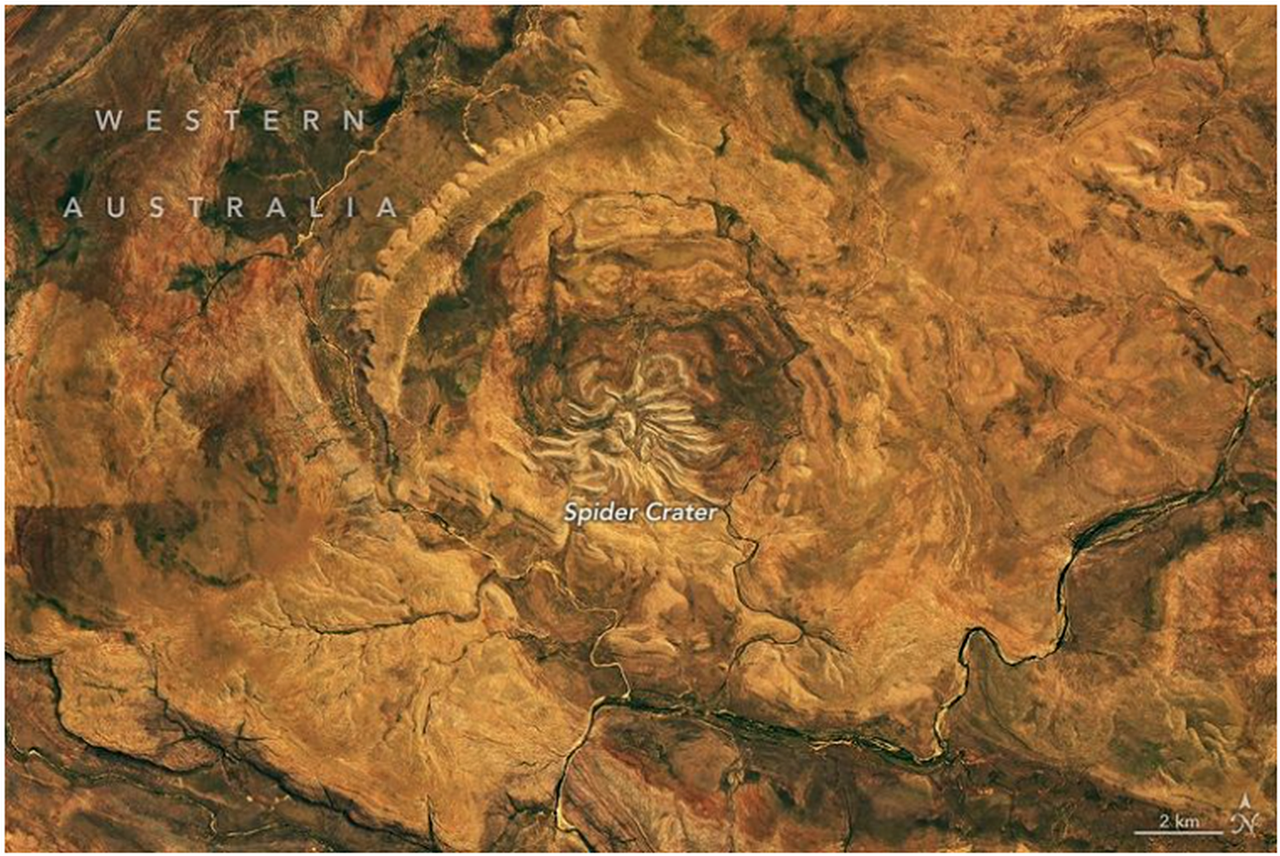Imagen del satélite Landsat 9 de la NASA y el USGS del cráter aludido el 20 de septiembre de 2026. NASA