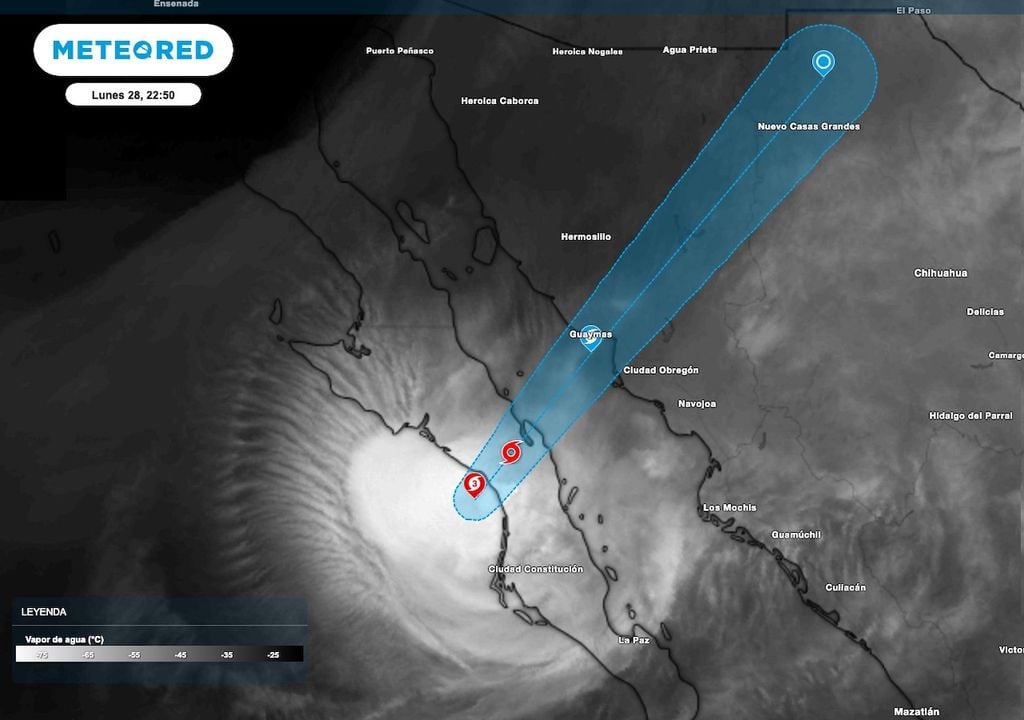 La imagen satelital muestra la trayectoria de "Polo" en las siguiente horas y la nubosidad convectiva asociada actualmente. La imagen satelital muestra la trayectoria de "Polo" en las siguiente horas y la nubosidad convectiva asociada actualmente.
