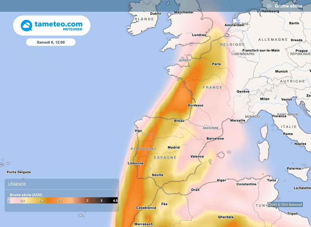 La moitié Ouest de la France sera sous les plus fortes concentrations de poussières de sable.