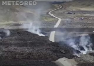 Astounding lava flows block the road to Grindavik in Iceland