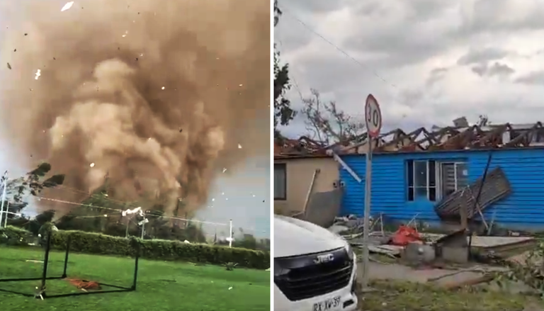 Impresionantes im&aacute;genes de tornado cat EF-2 preliminar en Chile: colegio y casas destruidas a 100 km de Santiago