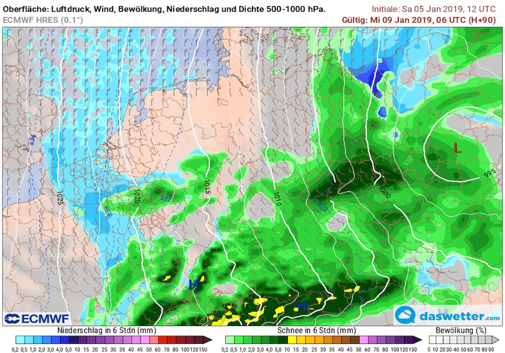 Schneefall am Mittwoch
