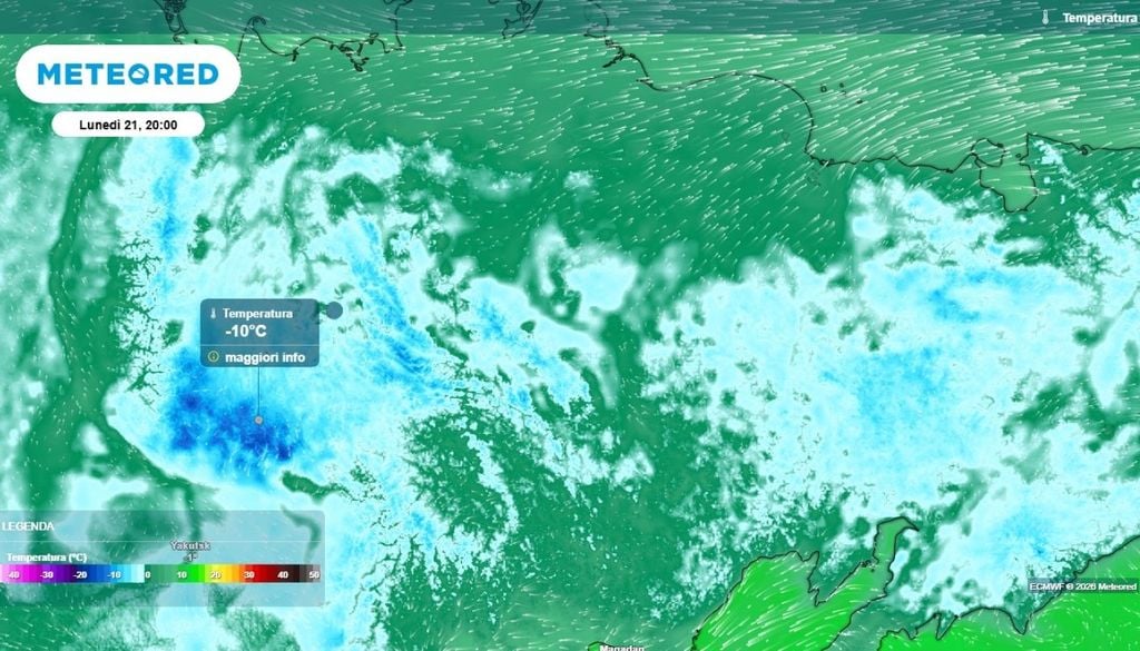 Gelo, Siberia. Entro il prossimo weekend in alcune località della Jacuzia settentrionale si potranno registrare le prime importanti gelate, con minime capaci di scendere sotto i -10°C -15°C.