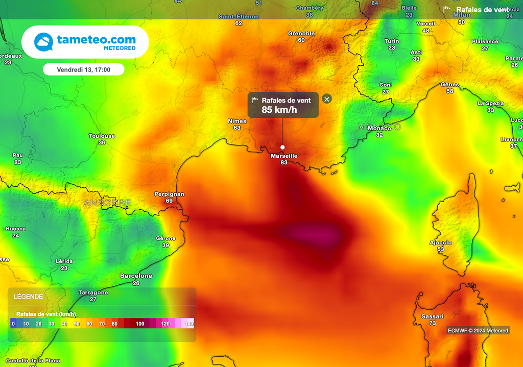 De fortes rafales de vent à nouveau attendues en Méditerranée demain !