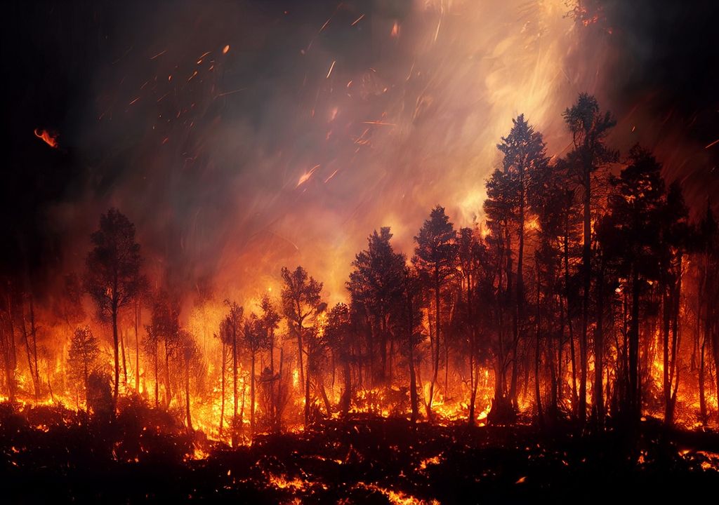 incendio forestal; árboles en llamas