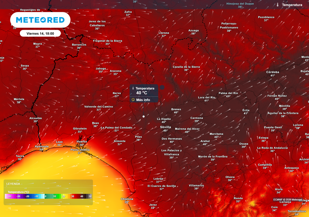 Las temperaturas alcanzarán los 40 ºC en puntos de Aznarcóllar y la dirección del viento continuará siendo hacia el noroeste.