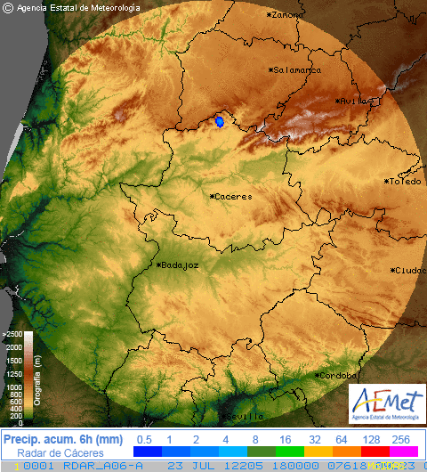 Incendios Forestales Y Sus Señales En Los Radares Meteorológicos: El Caso Del Incendio De Las Hurdes De Julio De 2012 ACC6h (mm/6h): acumulación estimada por radar entre 12-18 UTC.