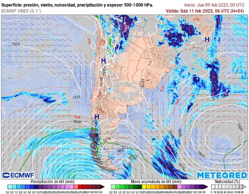 precipitación y presión previstas; modelo ECMWF precipitación y presión previstas; modelo ECMWF