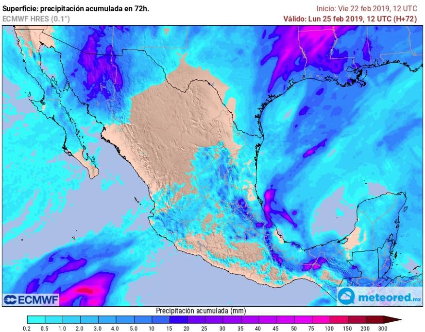Modelo ECMWF de precipitaciones en las próximas 72 horas