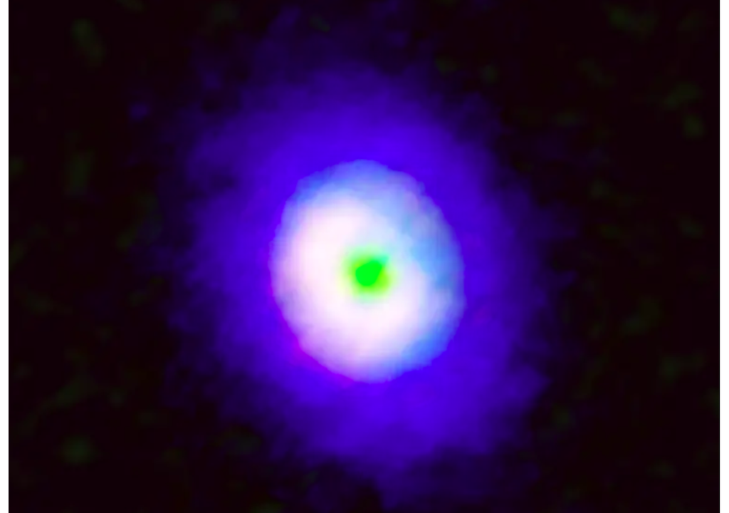 Imagem da estrela V883 Orionis obtida pelo telescópio ALMA. Imagem da estrela V883 Orionis obtida pelo telescópio ALMA.