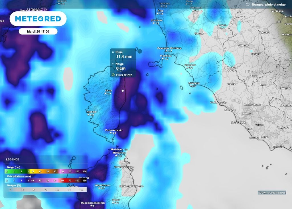 Radar Corse après-midi De grosses intensités pluvieuses sont encore prévues pour cet après-midi sur la partie orientale de la Corse, sous une ligne d'orages particulièrement intenses.