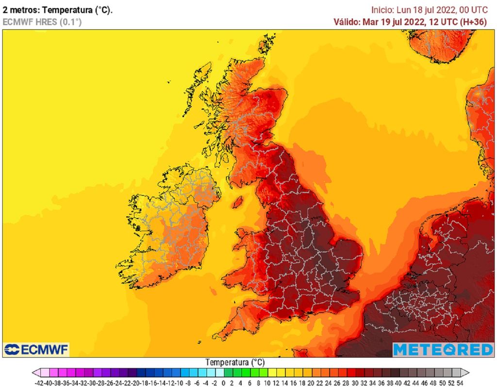 Temperaturas previstas; modelo ECMWF; Reino Unido; Europa Temperaturas previstas; modelo ECMWF; Reino Unido; Europa