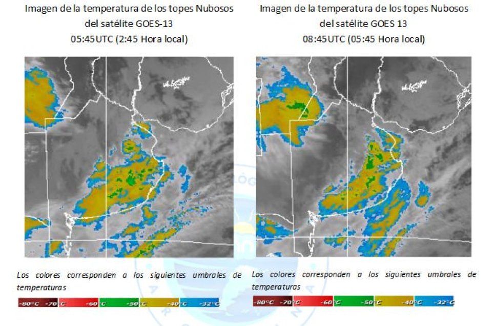 Los campos que se muestran a continuación corresponden a la precipitación acumulada entre el 1 y el 2 de abril a las 9 hs (Panel izquierdo), y entre el 2 y el 3 de 2013 (Panel Derecho).