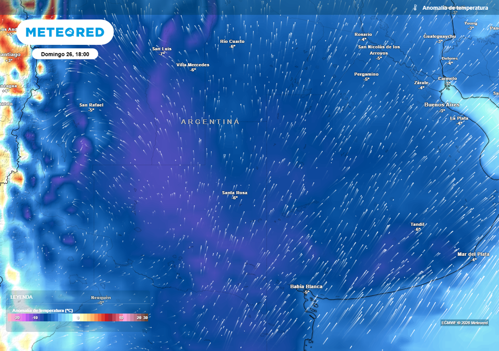 Anomalía de temperatura prevista para el próximo domingo según el modelo ECMWF