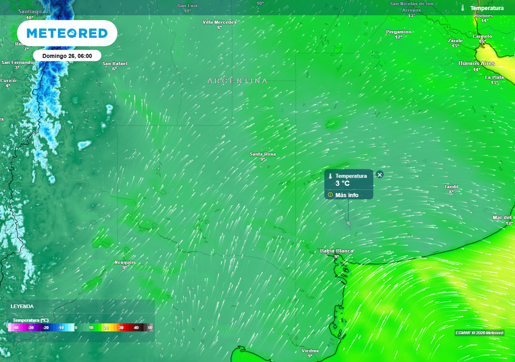 Temperaturas previstas para la mañana del domingo según nuestro modelo de confianza el ECMWF