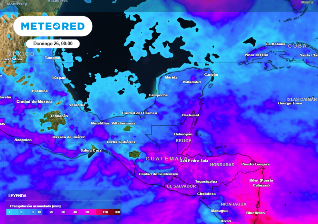 Península Pronóstico de lluvia acumulada para las próximas 96 horas en la Península de Yucatán.