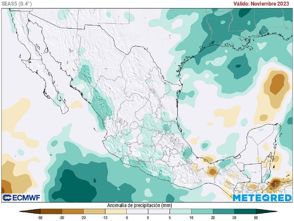 Modelo ECMWF - Anomalías de lluvias en noviembre Modelo ECMWF - Anomalías de lluvias en noviembre