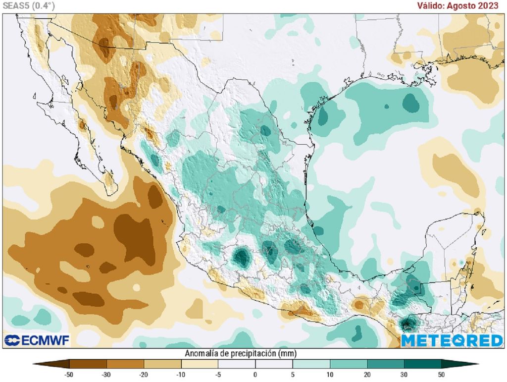 Modelo ECMWF - Anomalías de lluvias en agosto Modelo ECMWF - Anomalías de lluvias en agosto
