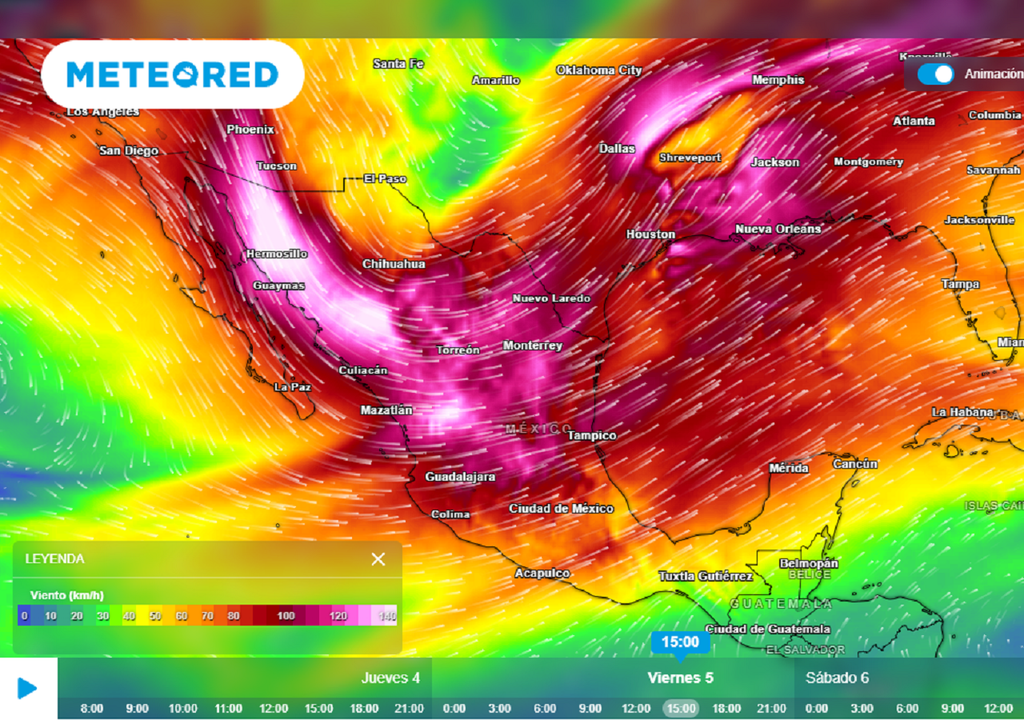 Viento fuerte en niveles medios-altos de la tropósfera