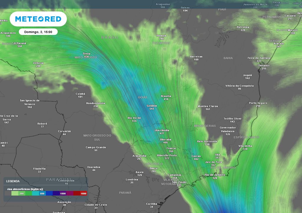 Previsão de rios atmosféricos no domingo durante a tarde.