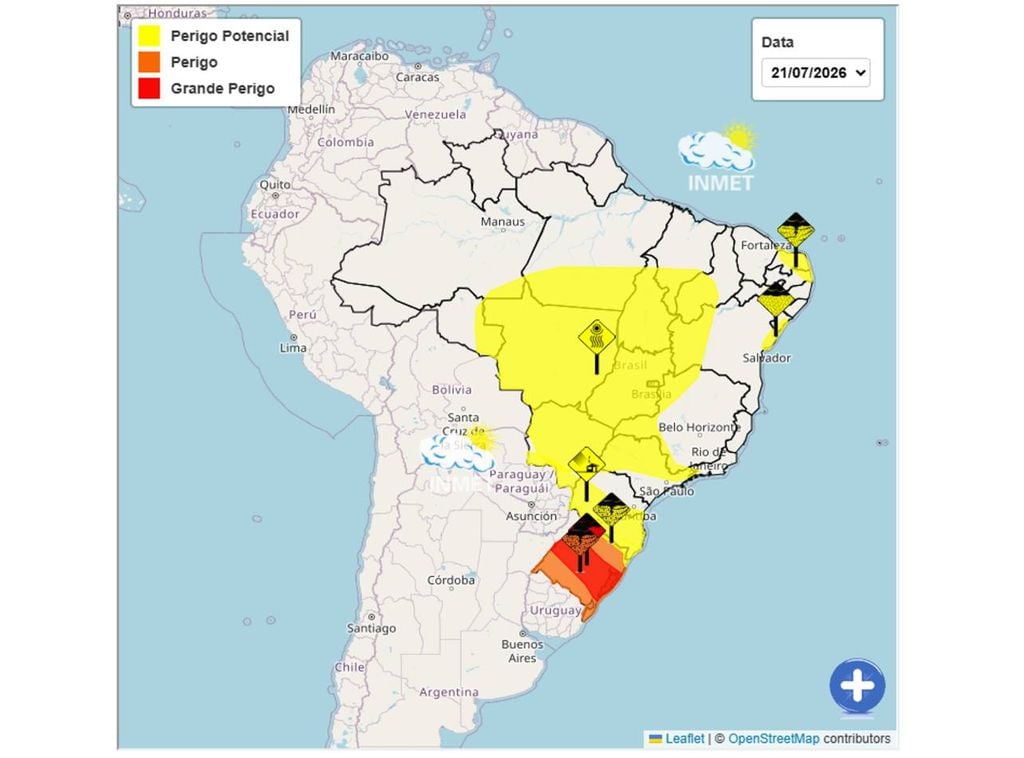 Avios do INMET para a terça-feira, 21 de julho.