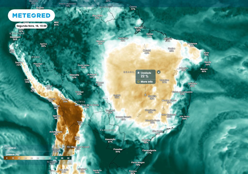 Previsão de umidade relativa mínima na próxima segunda-feira.