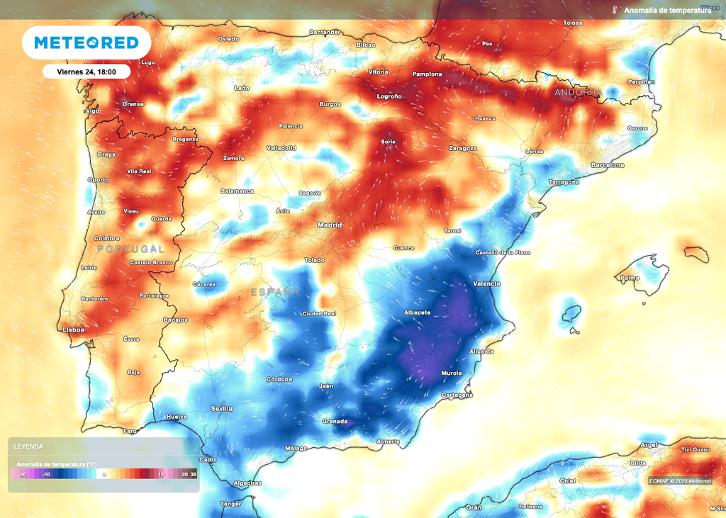Mañana habrá muchas zonas del sureste peninsular con temperaturas por debajo del promedio climatológico y otras quedarán cerca de este, después de días en los que ha sobresalido de forma general el calor.