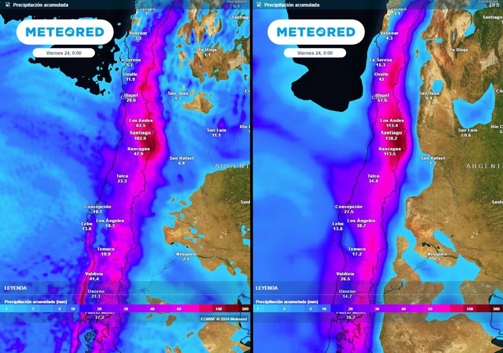 precipitaciones acumuladas según modelos ECMWF y GFS precipitaciones acumuladas según modelos ECMWF y GFS