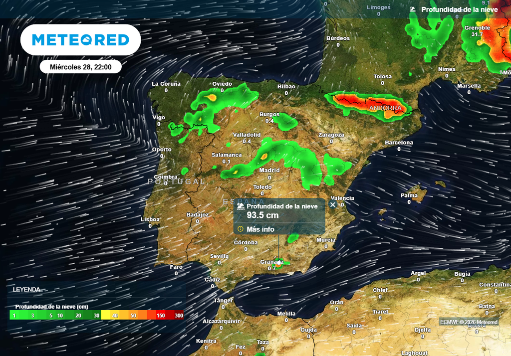 Además del Pirineo, los espesores de nieve también serán muy importantes en Sierra Nevada.