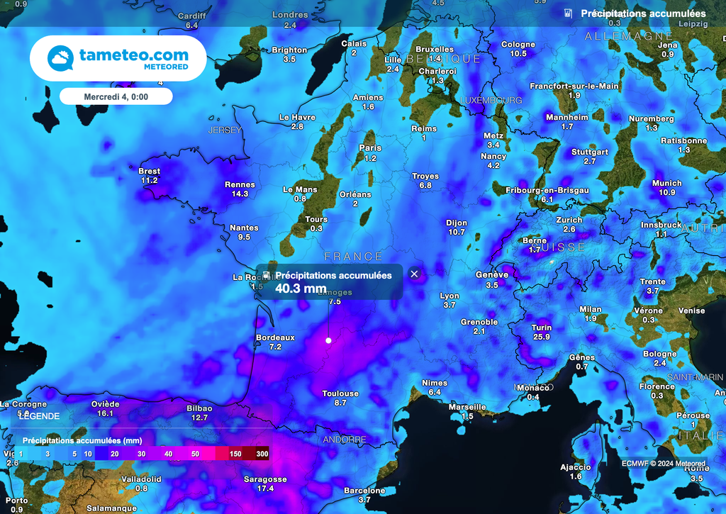 Des cumuls de pluie importants attendus demain sous les pluies orageuses. Des cumuls de pluie importants attendus demain sous les pluies orageuses.