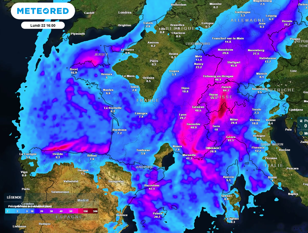 Dans le sud-est, de nombreux secteurs ont connu des cumuls de plus de 100 mm au cours des dernières heures.