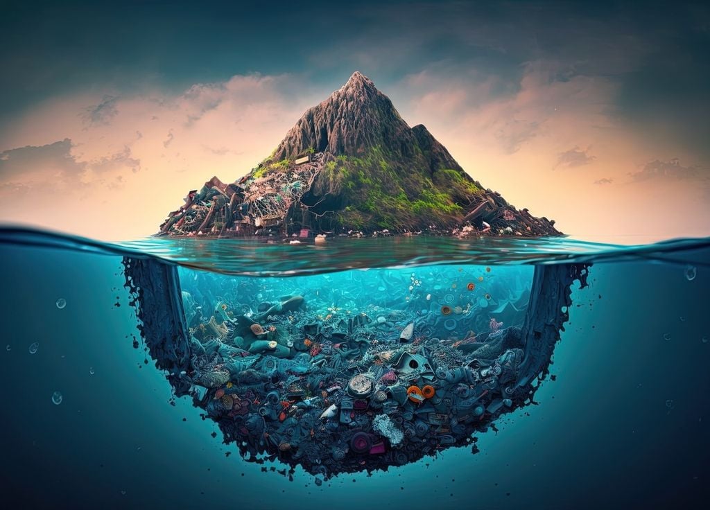 Isla de rocas y plástico