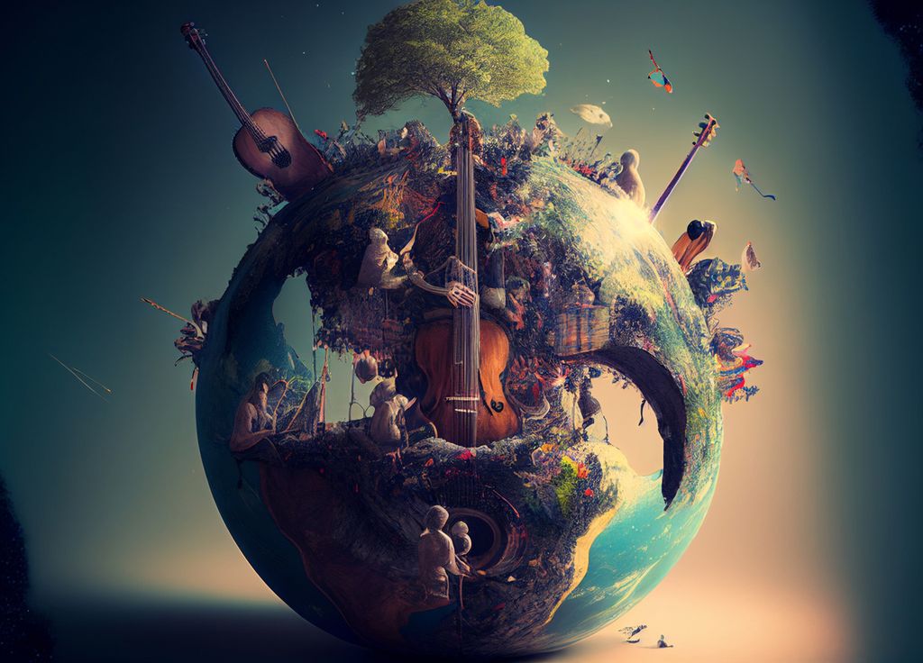 Planeta Tierra música instrumentos armonía IA