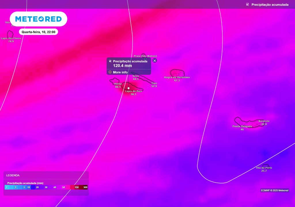Mapa atmosférico: Precipitação acumulada