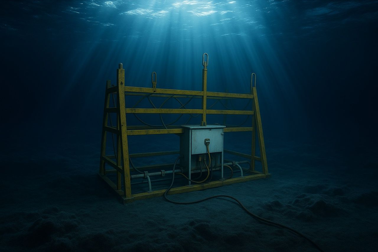 A oltre 3 chilometri di profondità nel Mar Ionio, è stata installata la stazione sismica più profonda del Mediterraneo. La foto è una ricostruzione artistica realizzata con IA.