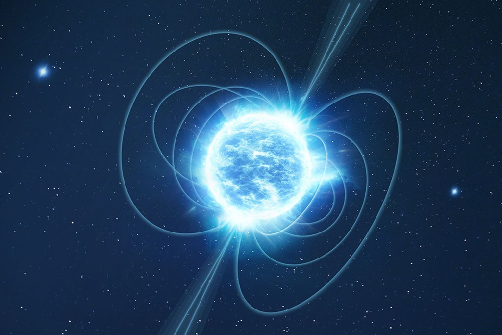 Um novo estudo usou inteligência artificial para ligar propriedades observáveis de estrelas de nêutrons às interações microscópicas da matéria em seu interior. Crédito: NASA Um novo estudo usou inteligência artificial para ligar propriedades observáveis de estrelas de nêutrons às interações microscópicas da matéria em seu interior. Crédito: NASA