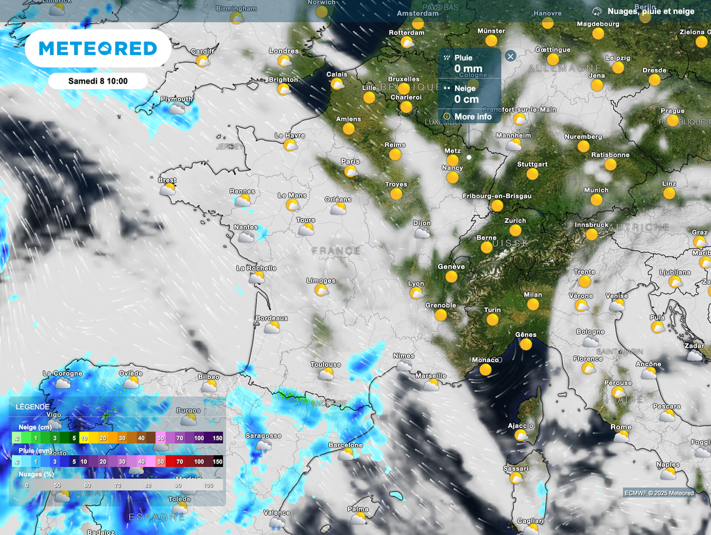 Une belle journée dans l'ensemble sur la France sauf près des Pyrénées et sur les Cévennes. Une belle journée dans l'ensemble sur la France sauf près des Pyrénées et sur les Cévennes.