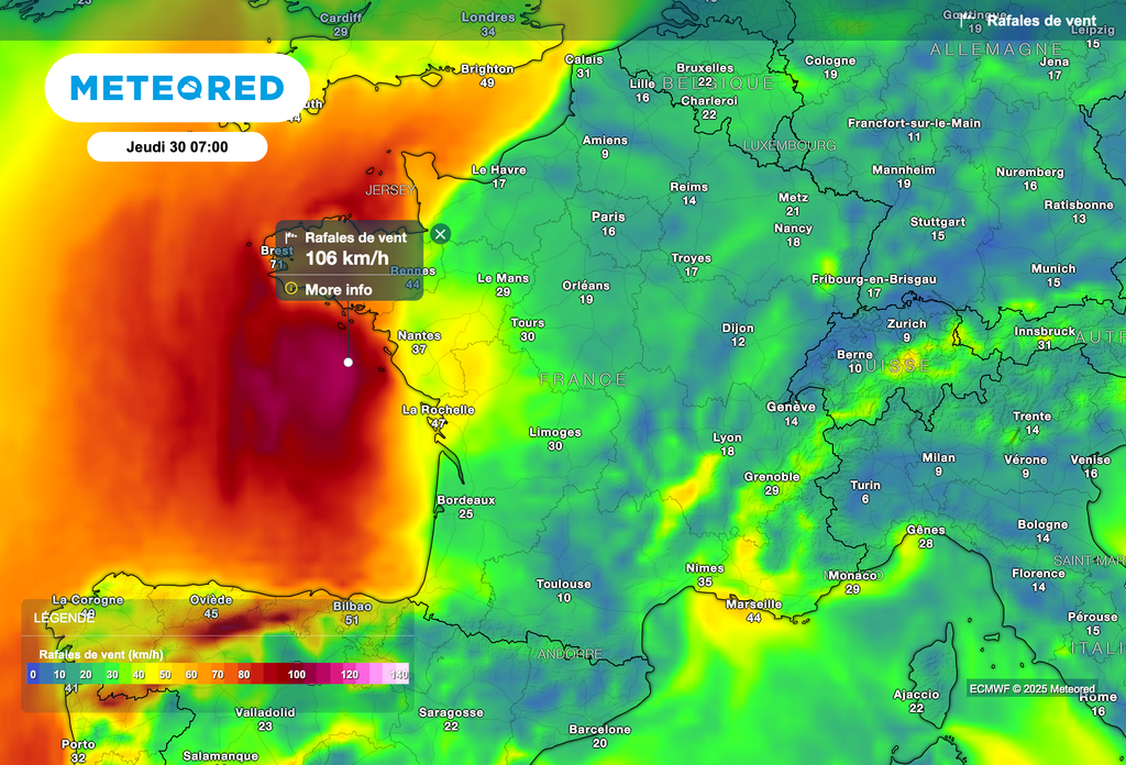 Nouveau coup de vent possible dans l'ouest jeudi matin.