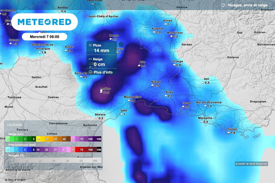 De très fortes pluies attendues entre l'Hérault et le Gard à partir de la nuit prochaine !