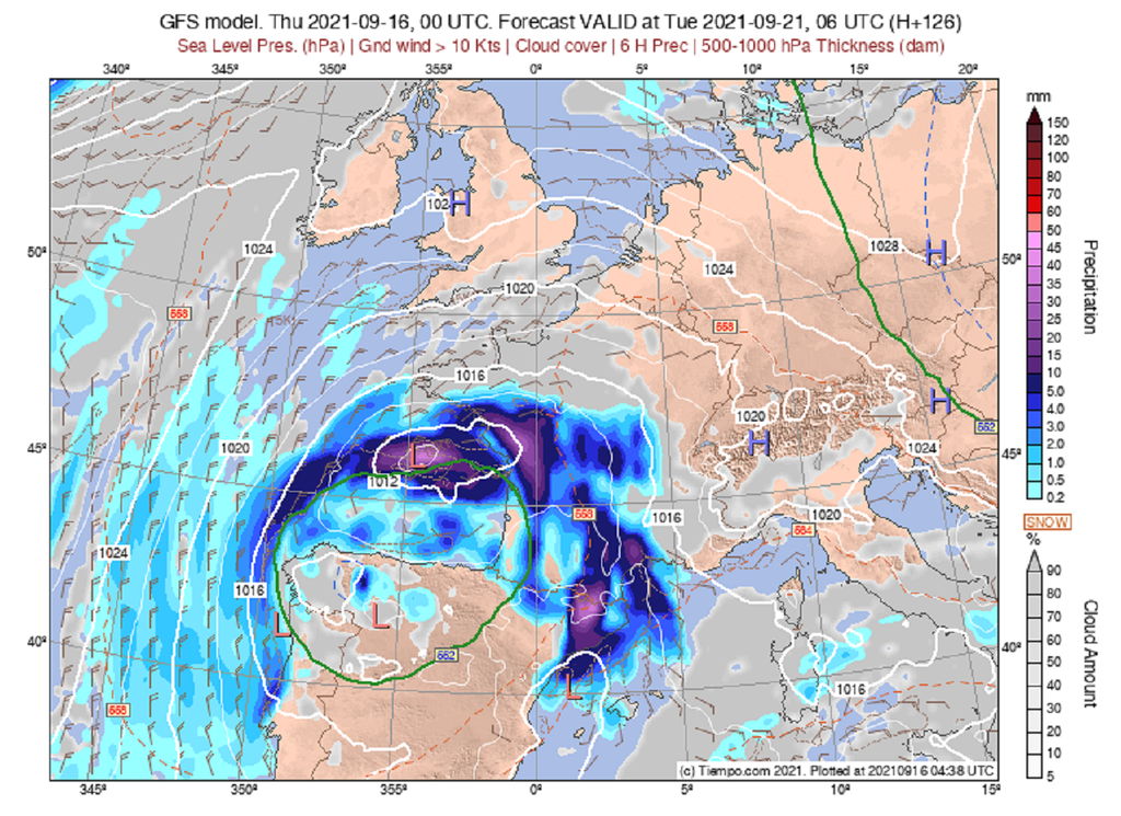 Prévision proposée par le modèle GFS pour la journée de mardi. Prévision proposée par le modèle GFS pour la journée de mardi.