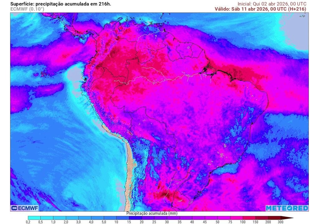 Previsão de acumulados de chuva totais até o final da sexta-feira da semana que vem mostra regiões que serão mais afetadas pelas chuvas nos próximos dias, com acumulados de até 100 mm.