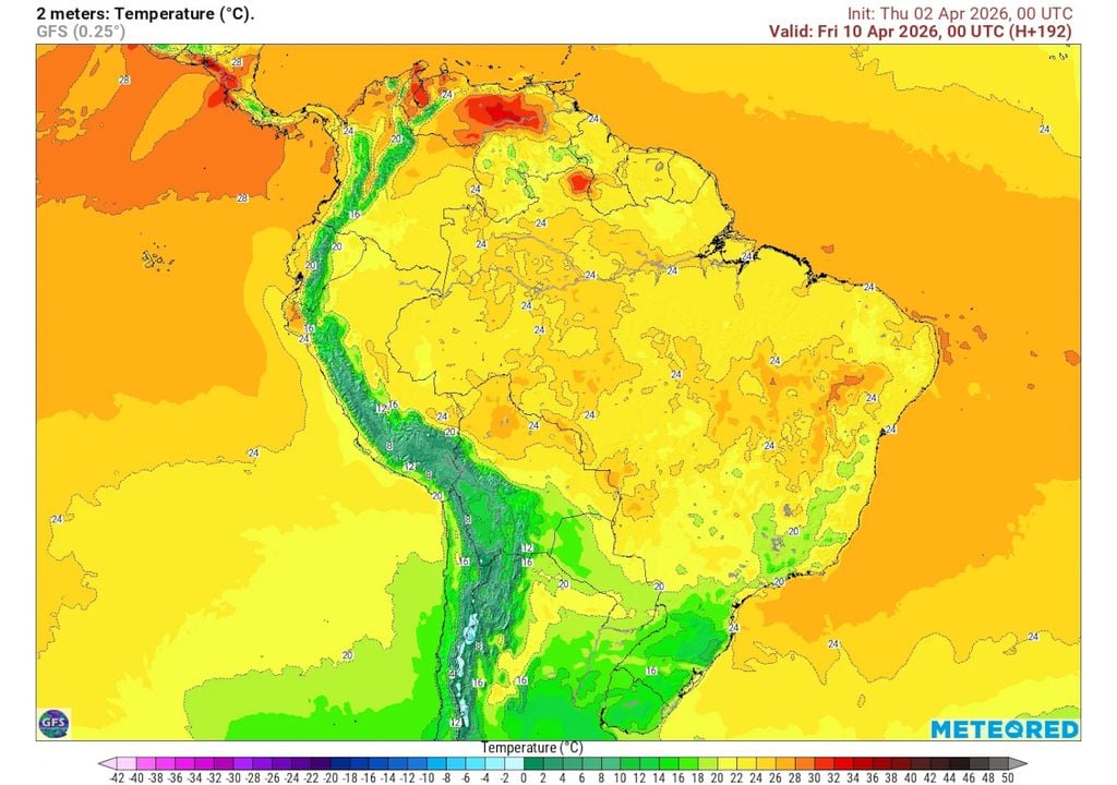 Previsão de temperaturas mínimas na sexta-feira da semana que vem mostra que os termômetros estarão chegando a valores próximos dos 10°C entre o Rio Grande do Sul e Santa Catarina.